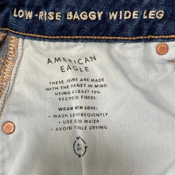 American Eagle Low-rise baggy wide leg size 10 short, raw back hem strech women - Picture 8 of 14
